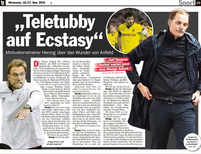 tz: Teletubby auf Ecstasy – Motivationstrainer Herzog über das Wunder von Anfield