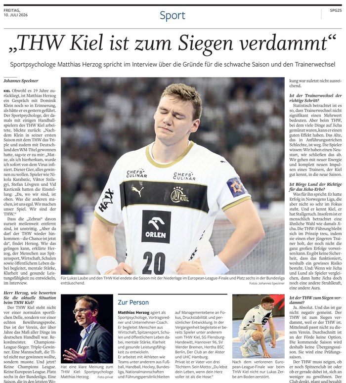 shz: THW Kiel ist zum Siegen verdammt – Sportpsychologe Matthias Herzog im Interview