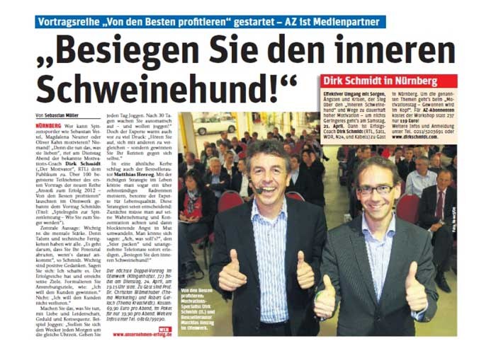 Abendzeitung Nürnberg: Besiegen Sie den inneren Schweinehund! – mit Bestsellerautor Matthias Herzog