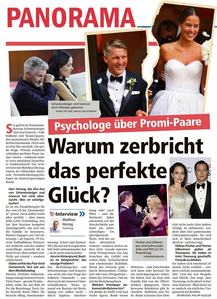 tz: Warum zerbricht das perfekte Glück? – Psychologe über Promi-Paare, Interview mit Matthias Herzog